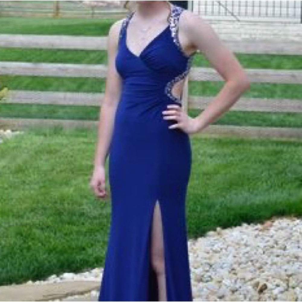 Navy Blue Floor Length Prom Dress